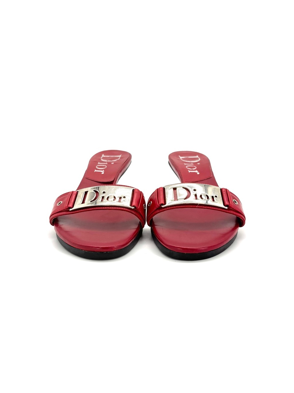 Dior Vintage Galliano Logo Plaque Red Leather Slip On Mules Sandals 35.5 - Picture 2 of 9